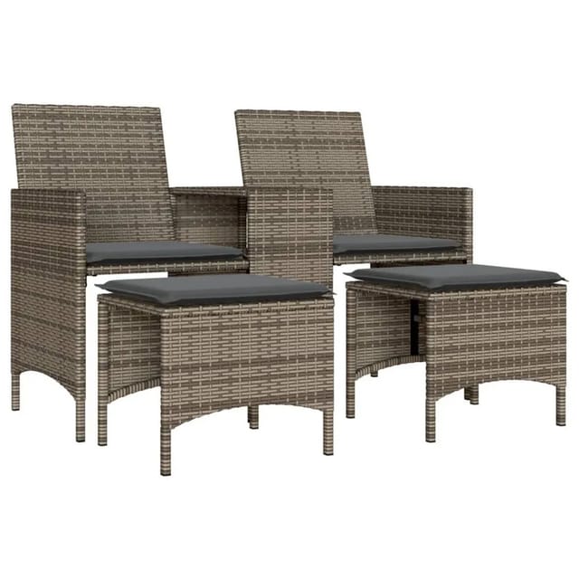 vidaXL Gartensofa 2-Sitzer mit Tisch und Hockern Grau Poly Rattan 4003892