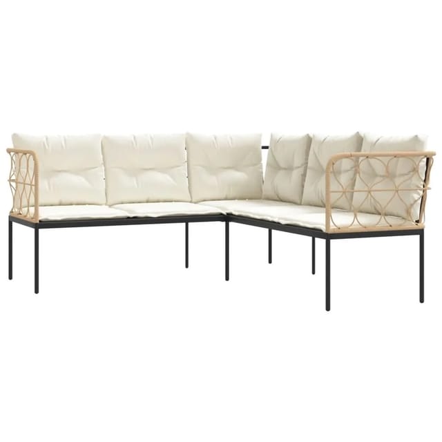 vidaXL Gartensofa in L-Form mit Kissen Schwarz Stahl und Textilene 4008109