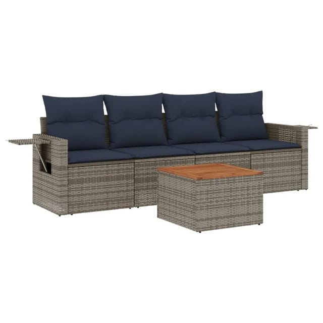 vidaXL 5-Tlg Gartensofa-Set mit Kissen Grau Polyrattan 3224444