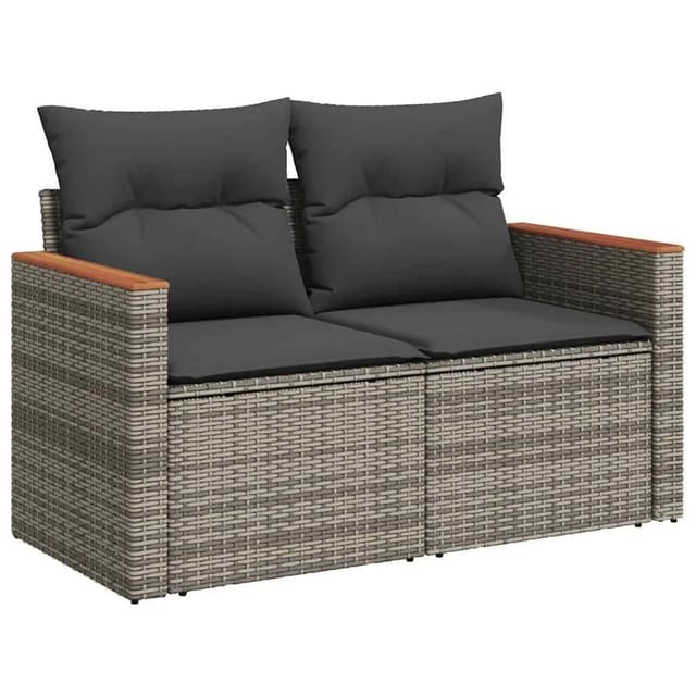 vidaXL Gartensofa 2-Sitzer mit Kissen Grau Poly Rattan 366128