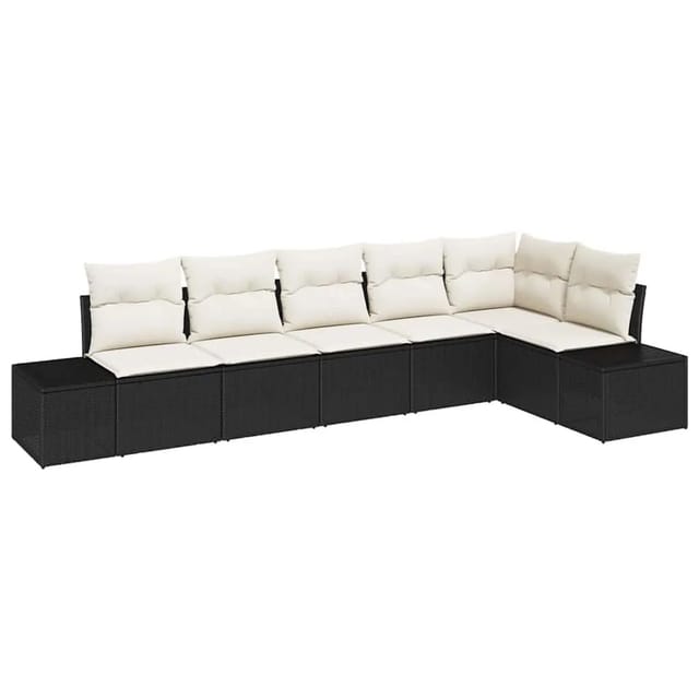 vidaXL Gartensofa-Set mit Speicher 6 Stk Schwarz und Creme Poly-Rattan 3355746