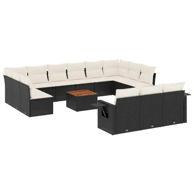 vidaXL 14-Tlg Garten-Sofagarnitur mit Kissen Schwarz Poly Rattan 3224803