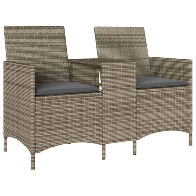 vidaXL Gartensofa 2-Sitzer mit Tisch und Kissen Grau Poly Rattan 4003886