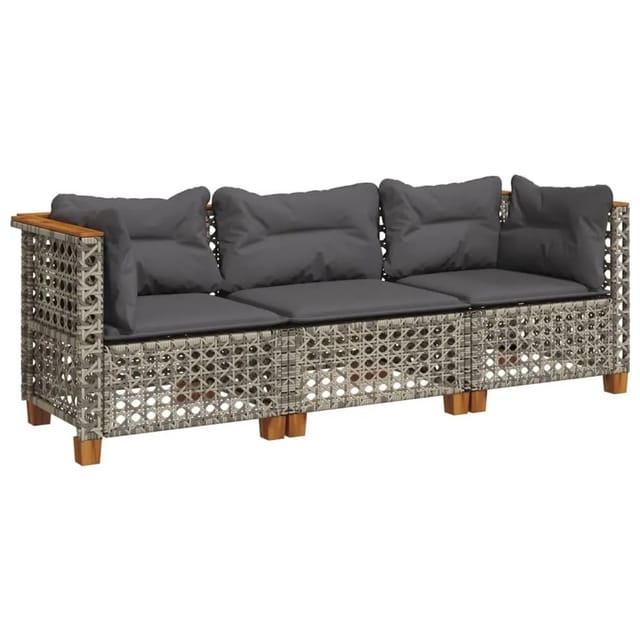 vidaXL Gartensofa mit Kissen 3-Sitzer Grau Poly Rattan 365939