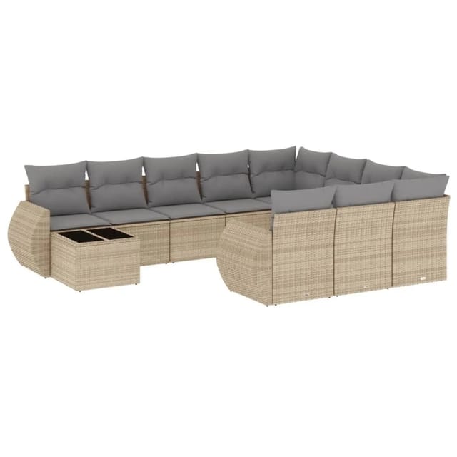 vidaXL 11-Tlg Garten-Sofagarnitur mit Kissen Beige Poly Rattan 3221928