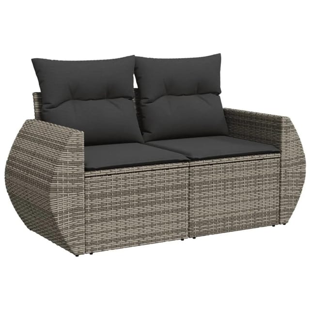 vidaXL Gartensofa 2-Sitzer mit Kissen Grau Poly Rattan 366124