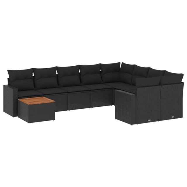 vidaXL 10-Tlg Garten-Sofagarnitur mit Kissen Schwarz Poly Rattan 3224284