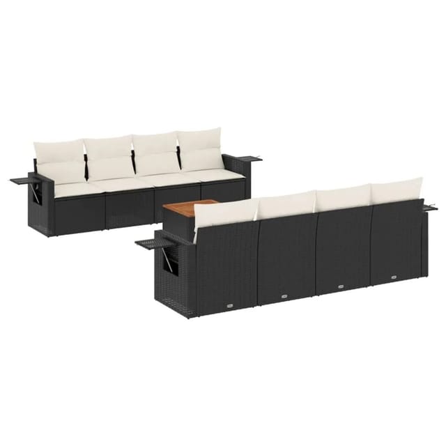 vidaXL 9-Tlg Garten-Sofagarnitur mit Kissen Schwarz Poly Rattan 3224481