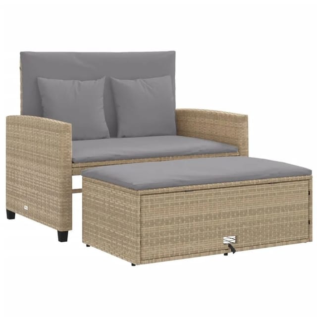 vidaXL Gartensofa mit Kissen 2-Sitzer Beige Poly Rattan 365136