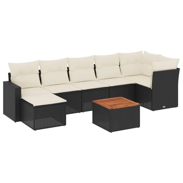 vidaXL 8-Tlg Garten-Sofagarnitur mit Kissen Schwarz Poly Rattan 3224229