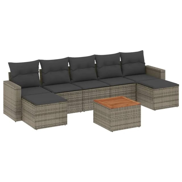 vidaXL 8-Tlg Garten-Sofagarnitur mit Kissen Grau Poly Rattan 3224254