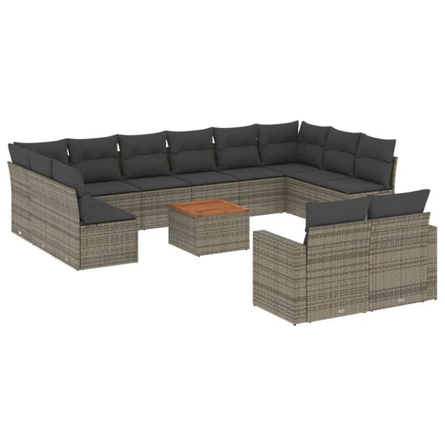 vidaXL 13-Tlg Garten-Sofagarnitur mit Kissen Grau Poly Rattan 3224359