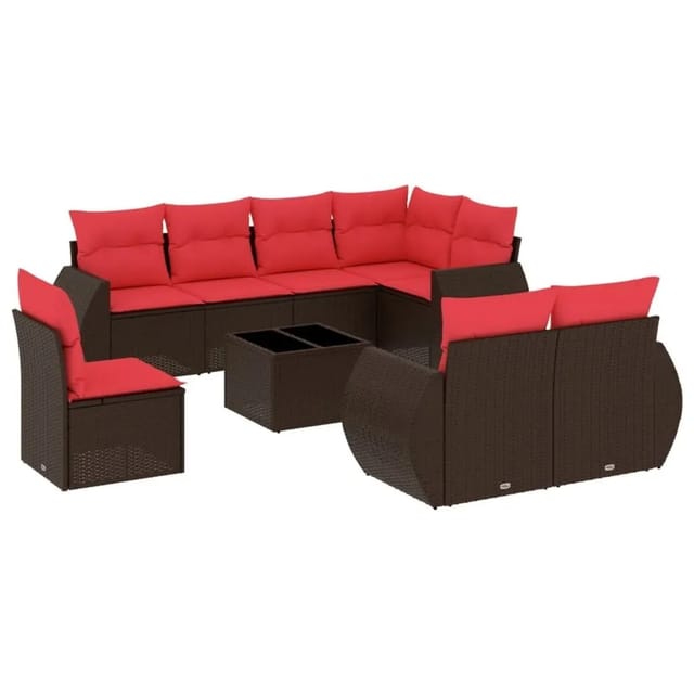 vidaXL 9-Tlg Gartensofa-Set mit Kissen Braun Polyrattan 3221653