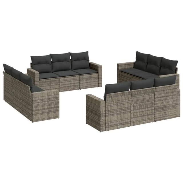 vidaXL 12-Tlg Garten-Sofagarnitur mit Kissen Grau Poly Rattan 3251107
