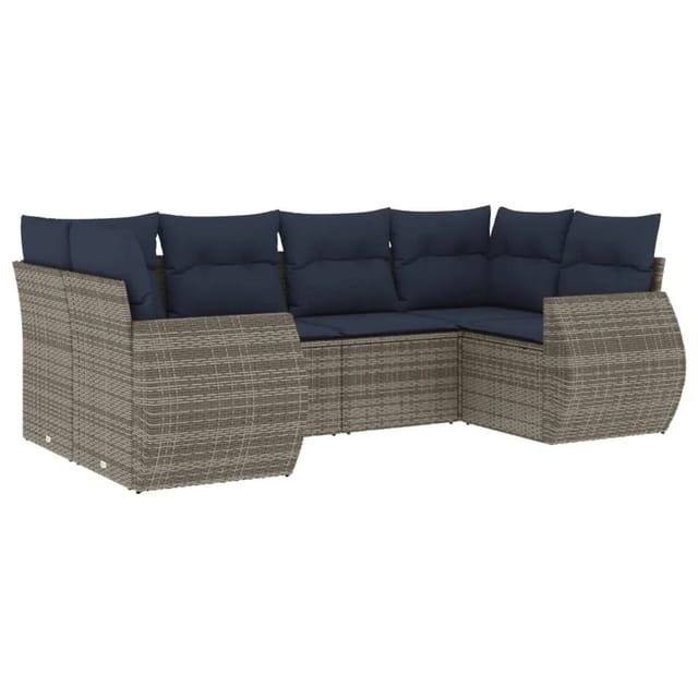 vidaXL 6-Tlg Gartensofa-Set mit Kissen Grau Polyrattan 3221780