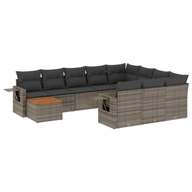 vidaXL 11-Tlg Garten-Sofagarnitur mit Kissen Grau Poly Rattan 3224751