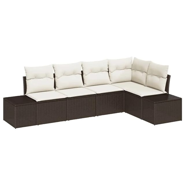 vidaXL Gartensofa-Set mit Speicher 5 Stk Braun und Creme Poly-Rattan 3355727