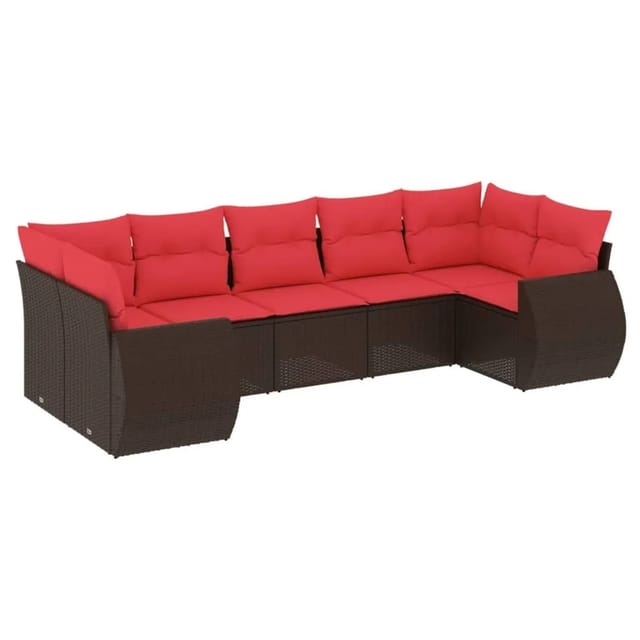 vidaXL 7-Tlg Gartensofa-Set mit Kissen Braun Polyrattan 3221793