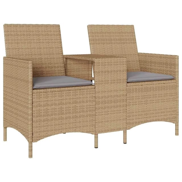 vidaXL Gartensofa 2-Sitzer mit Tisch und Kissen Beige Poly Rattan 4003887