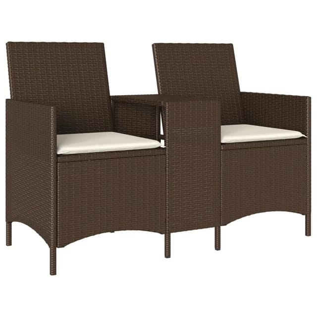 vidaXL Gartensofa 2-Sitzer mit Tisch und Kissen Braun Poly Rattan 4003885