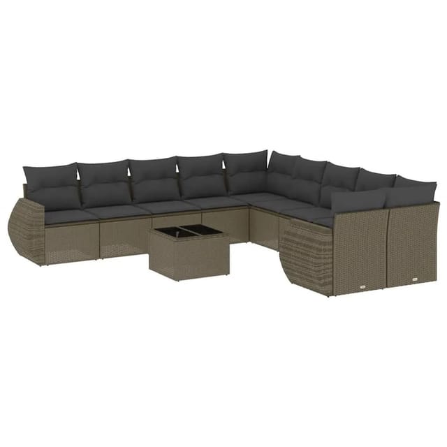 vidaXL 11-Tlg Garten-Sofagarnitur mit Kissen Hellgrau Poly Rattan 3221921