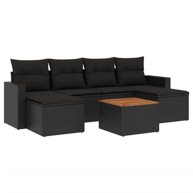 vidaXL 7-Tlg Garten-Sofagarnitur mit Kissen Schwarz Poly Rattan 3224242