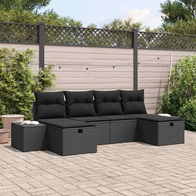 vidaXL Gartensofa-Set mit Kissen 6 Stk Schwarz Poly-Rattan 3360754