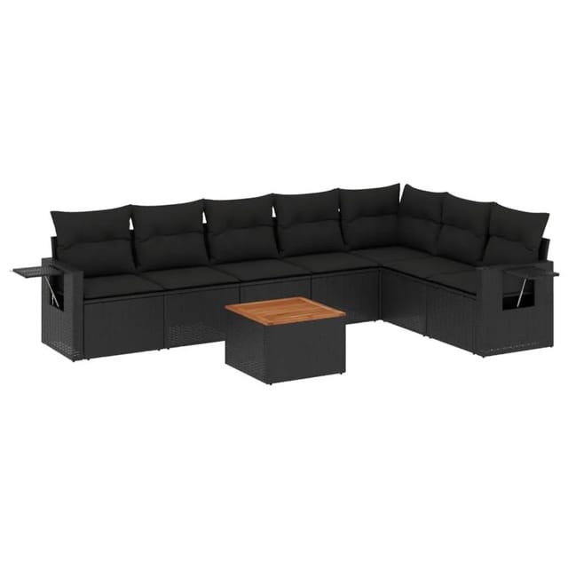 vidaXL 8-Tlg Garten-Sofagarnitur mit Kissen Schwarz Poly Rattan 3224592