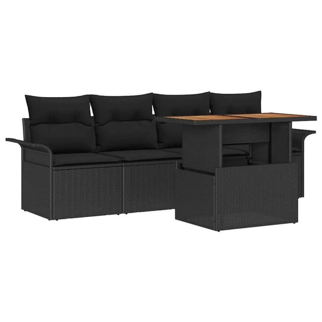 vidaXL Gartensofa-Set mit Kissen 5 Stk Schwarz Poly-Rattan 3349267