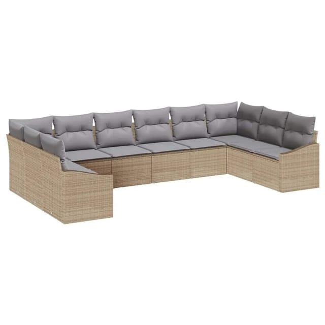 vidaXL Gartensofa-Set 10 Stk Beige und Hellgrau Poly-Rattan 3355569