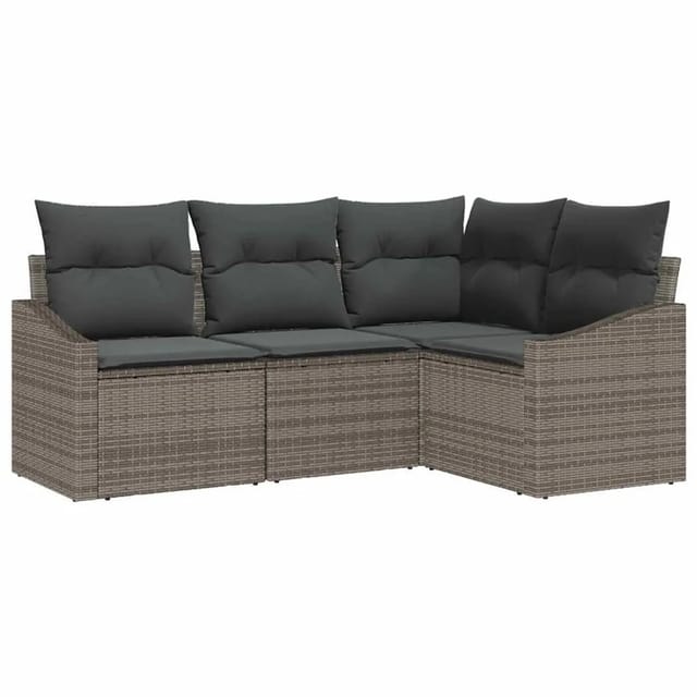 vidaXL Gartensofa-Set mit Kissen mit Speicher 4 Stk Grau Poly-Rattan 3355368