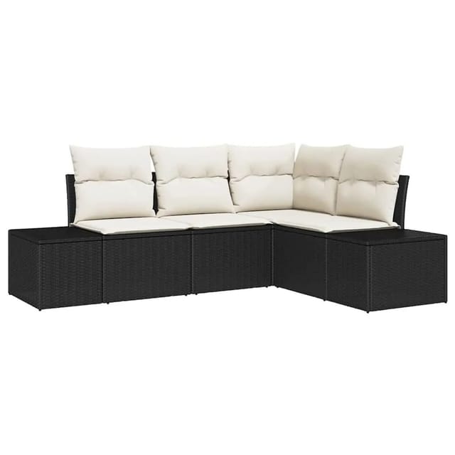 vidaXL Gartensofa-Set mit Speicher 4 Stk Schwarz und Creme Poly-Rattan 3355706