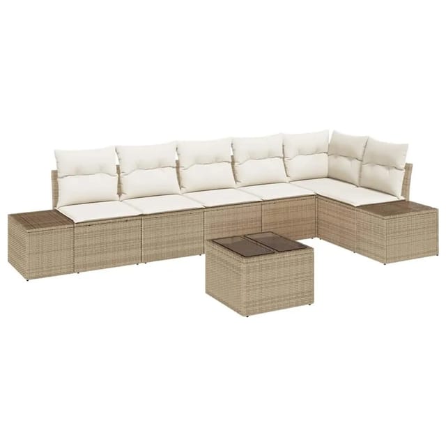vidaXL Gartensofa-Set mit Speicher Beige und Creme Poly-Rattan 3355760