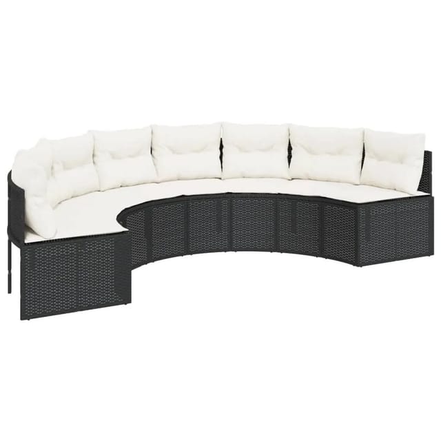 vidaXL Gartensofa mit Kissen Halbrund Schwarz Poly-Rattan 3318522