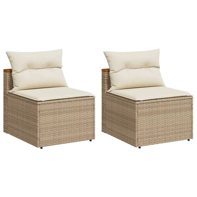 vidaXL Gartensofas ohne Armlehnen mit Kissen 2 Stk Beige Poly Rattan 365834