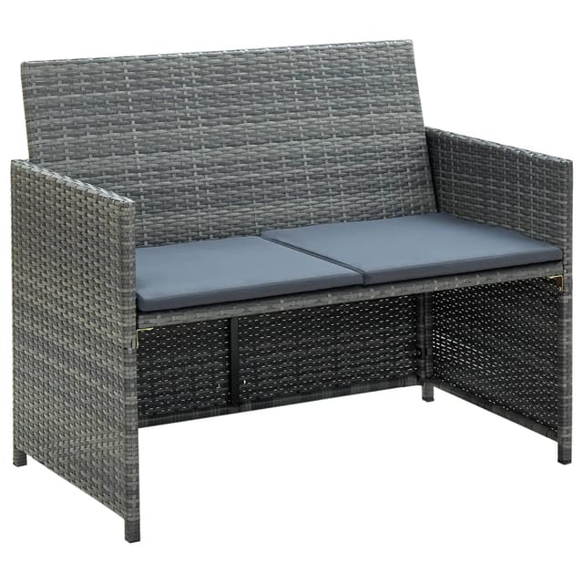 vidaXL 2-Sitzer-Gartensofa mit Polstern Grau Poly Rattan 43912