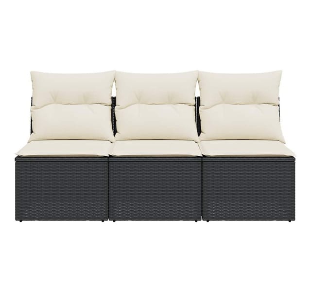 vidaXL Gartensofa mit Kissen 3-Sitzer Schwarz Poly Rattan 366015