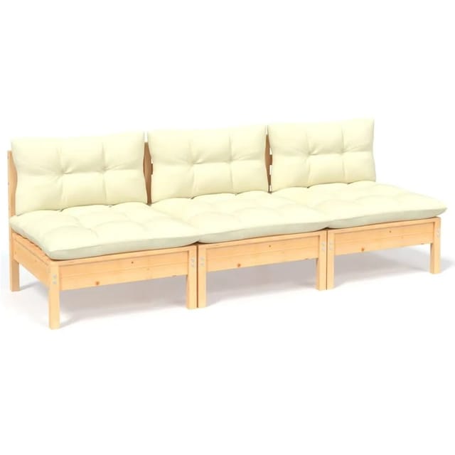 vidaXL 3-Sitzer-Gartensofa mit Creme Kissen Massivholz Kiefer 3096076