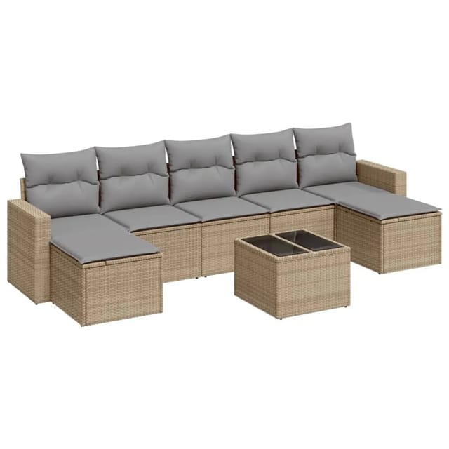 vidaXL 8-Tlg Garten-Sofagarnitur mit Kissen Beige Poly Rattan 3251686