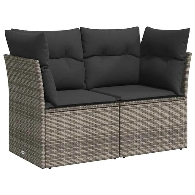 vidaXL Gartensofa 2-Sitzer mit Kissen Grau Poly Rattan 366137