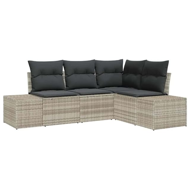 vidaXL Gartensofa-Set mit Speicher 4 Stk Hellgrau Poly-Rattan 3355711