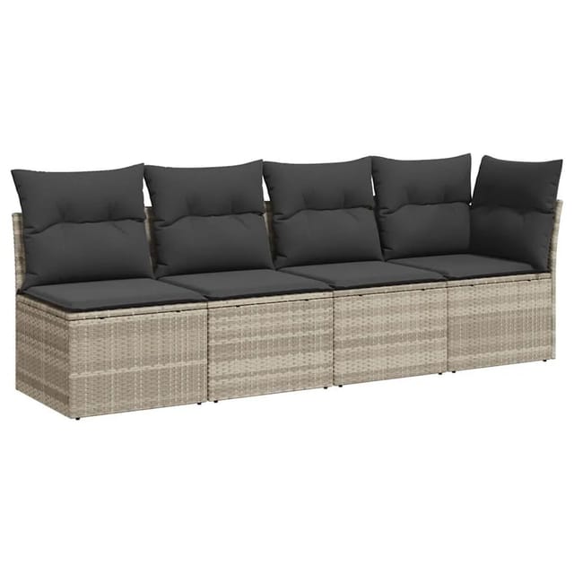 vidaXL Gartensofa mit Kissen 4-Sitzer Hellgrau Poly Rattan 366177