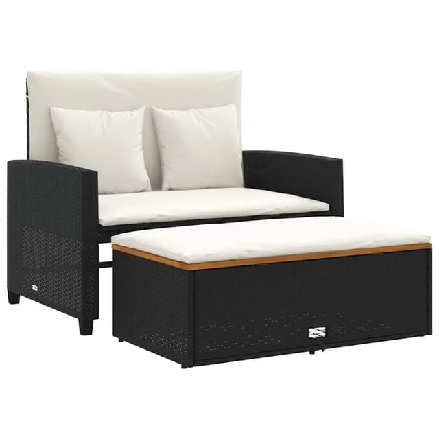vidaXL Gartensofa mit Kissen 2-Sitzer Schwarz Poly Rattan&Akazienholz 365141
