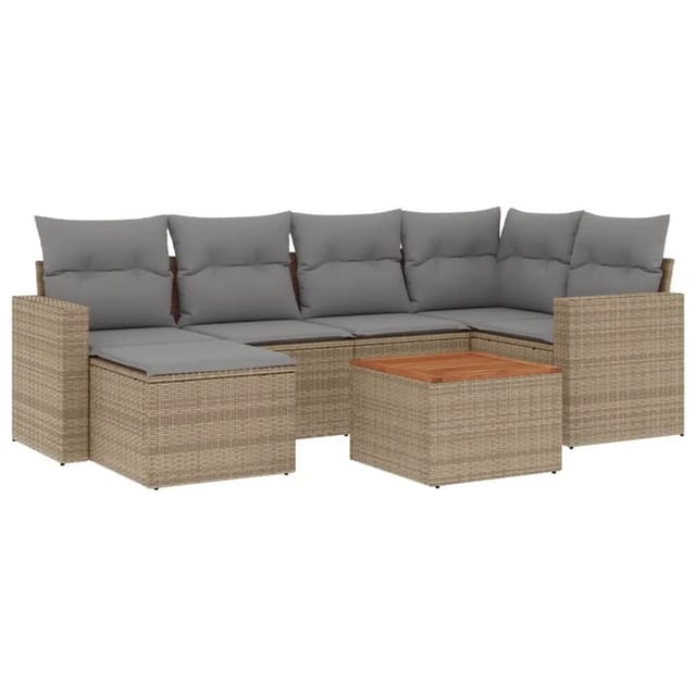vidaXL 7-Tlg Garten-Sofagarnitur mit Kissen Beige Poly Rattan 3224225