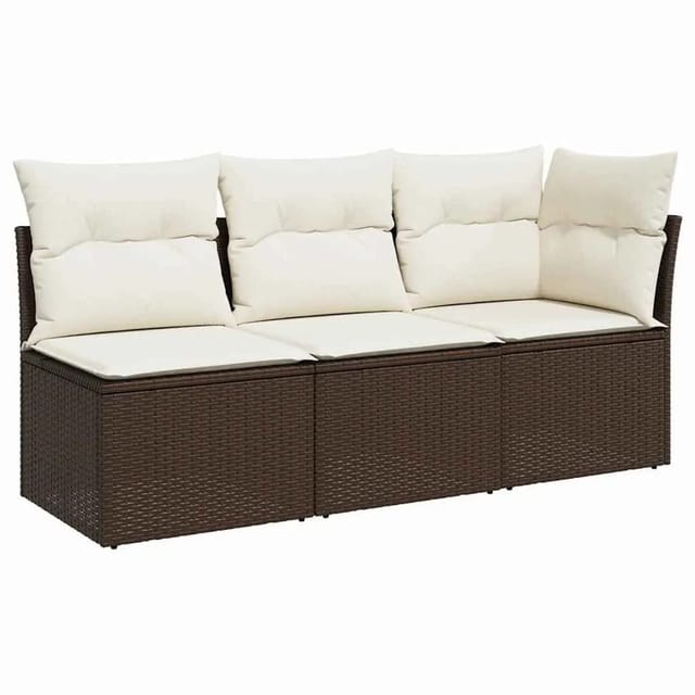 vidaXL Gartensofa mit Kissen 3-Sitzer Braun Poly Rattan 366218