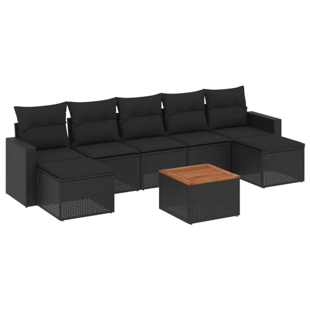 vidaXL 8-Tlg Garten-Sofagarnitur mit Kissen Schwarz Poly Rattan 3224249