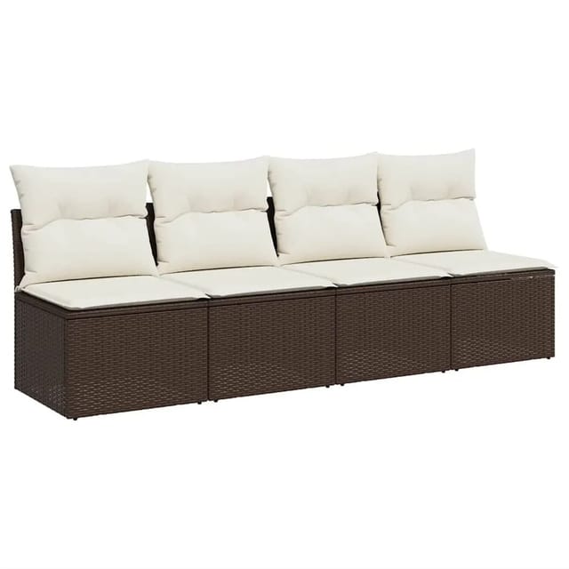 vidaXL Gartensofa mit Kissen 4-Sitzer Braun Poly Rattan 366203