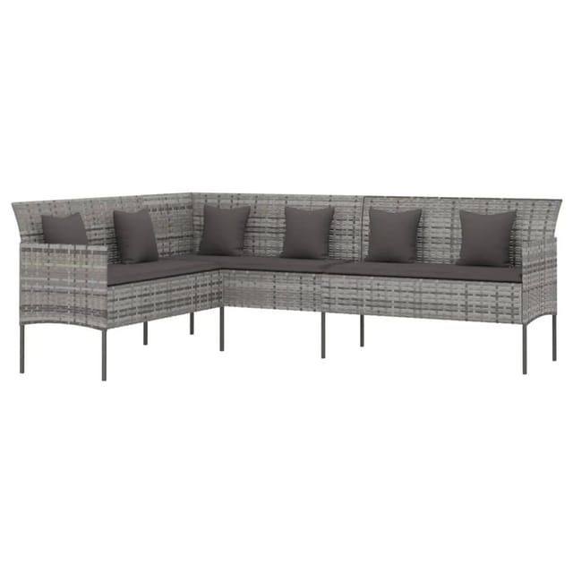 vidaXL Gartensofa in L-Form mit Kissen Grau Poly Rattan 362337