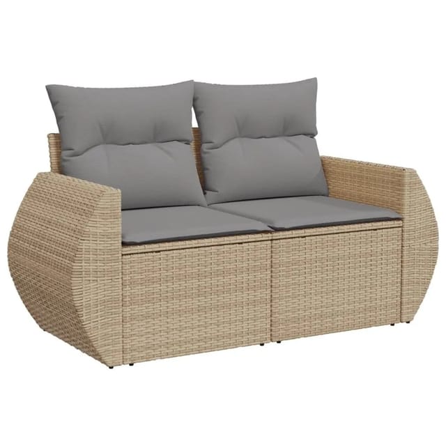 vidaXL Gartensofa mit Kissen 2-Sitzer Beige Poly Rattan 366095