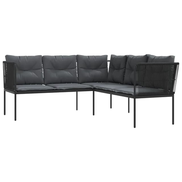 vidaXL Gartensofa in L-Form mit Kissen Schwarz Stahl und Textilene 4008107